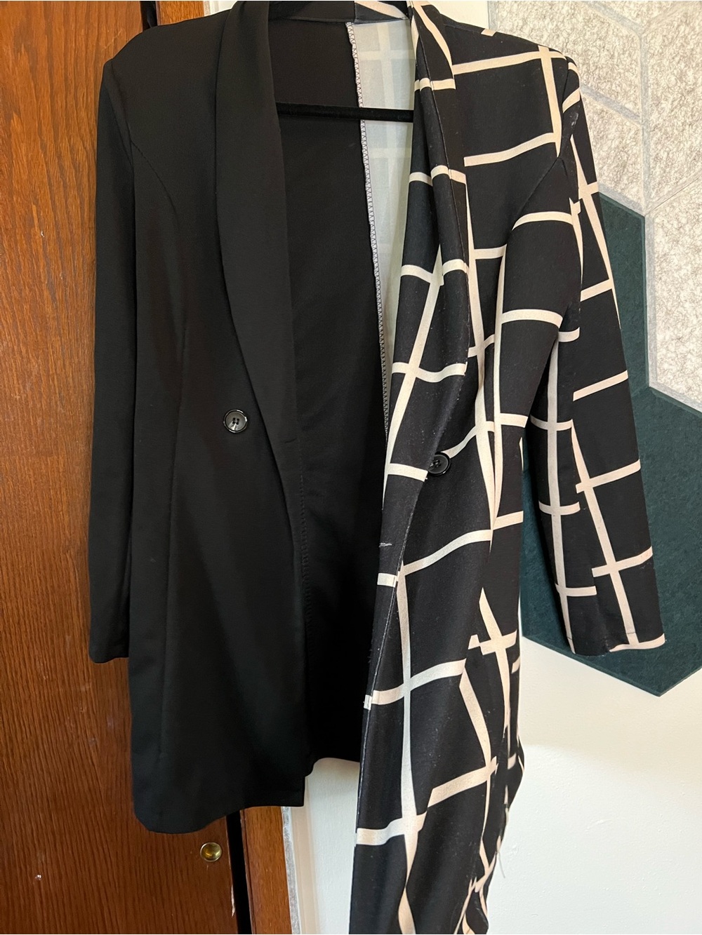 Black Grid Print Blazer Jacket